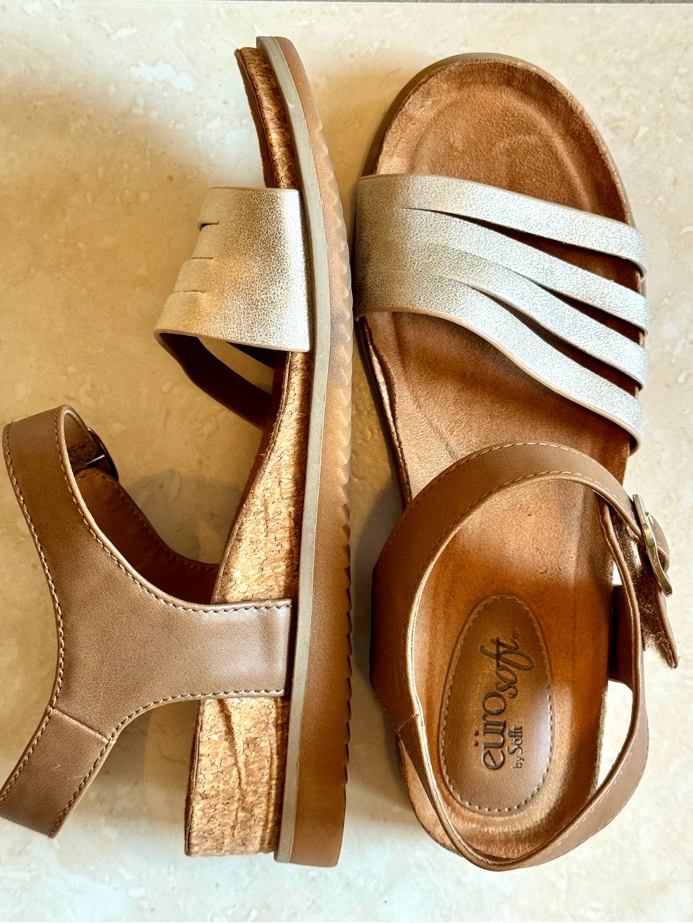 EuroSoft Women's Metallic Strappy Sandals - Gold/Brown - Picture 2 of 3